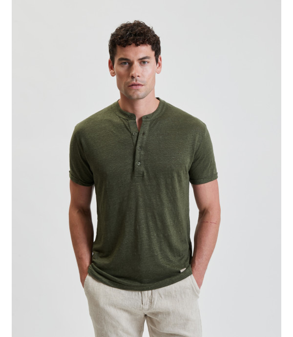 Mandarin collar polo shirt in linen