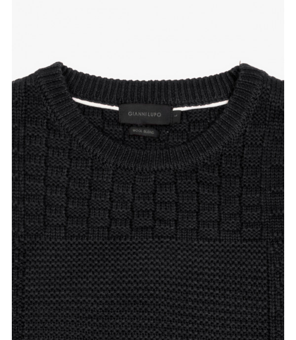 Crew-neck sweater with embroidered panels