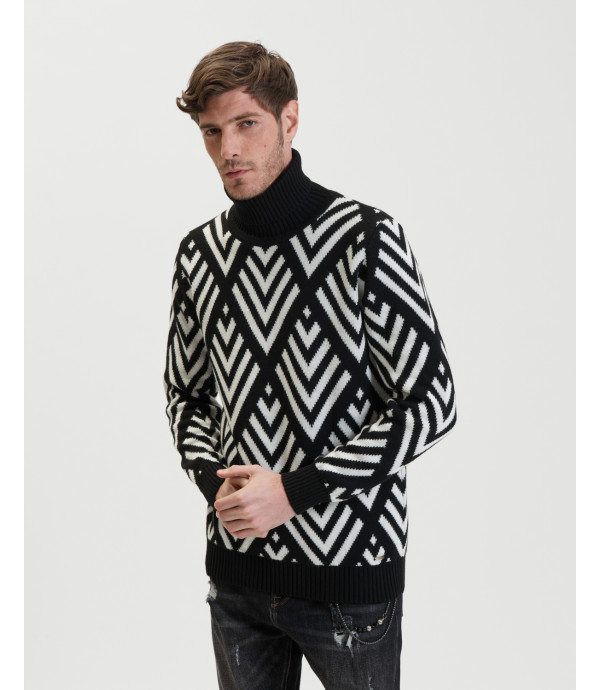 Turtleneck with contrasting geometric pattern