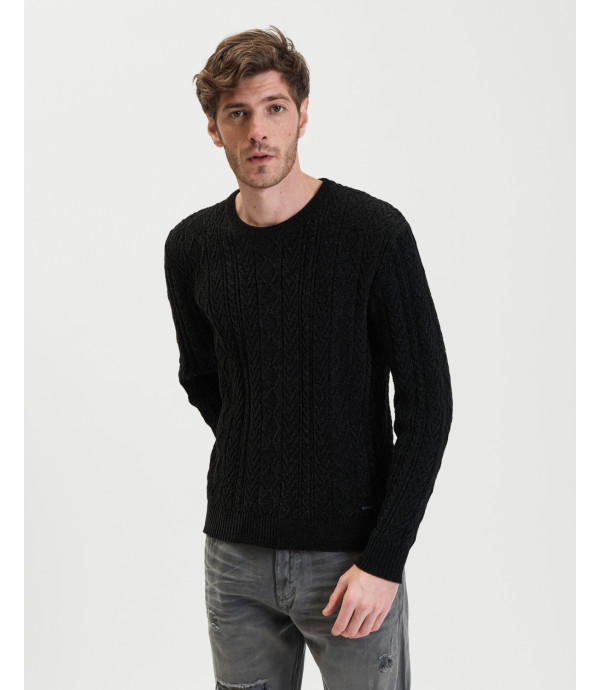 Chenille cable crewneck sweater