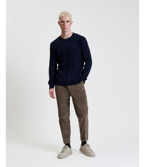 Chenille cable crewneck sweater