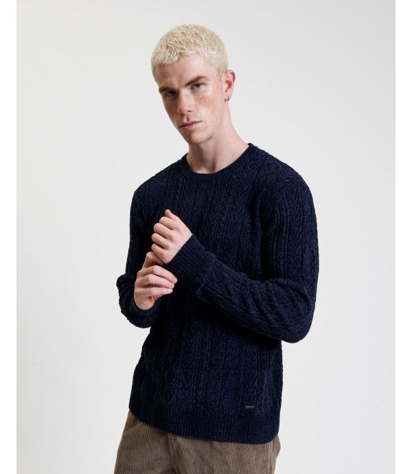 Chenille cable crewneck sweater