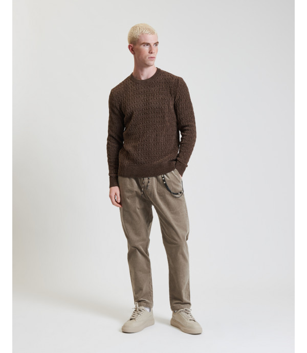 Chenille cable crewneck sweater