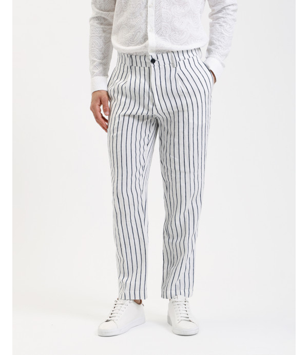 Linen pinstriped relaxed fit suit trousers
