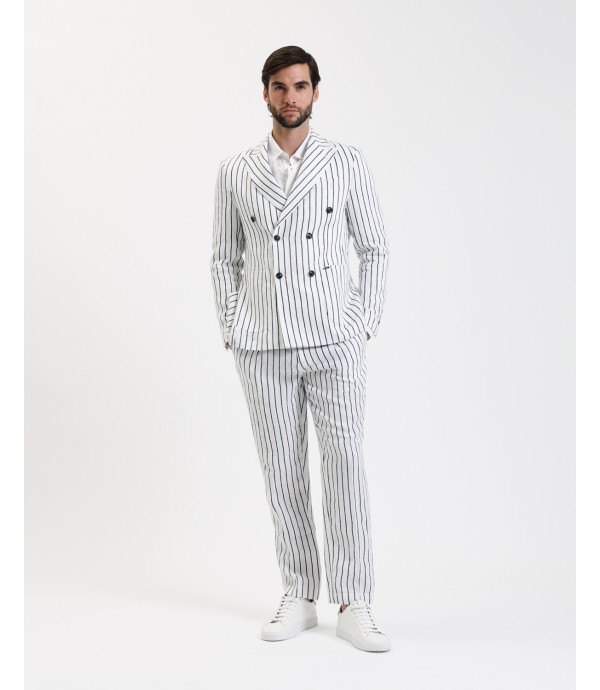 Linen pinstriped relaxed fit suit trousers