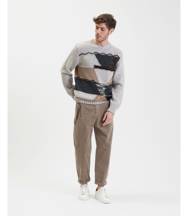 Multicolored intarsia crewneck sweater