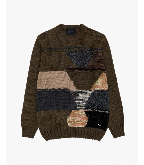 Multicolored intarsia crewneck sweater