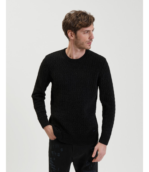 Chenille cable crewneck sweater