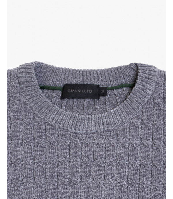 Chenille cable crewneck sweater