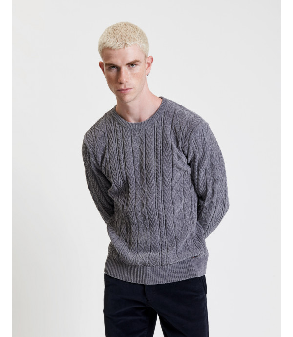 Chenille cable crewneck sweater